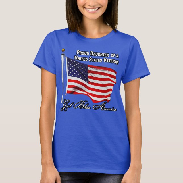 T-shirt Fier Fille D'Un Vétéran Américain Avec Drapeau Amé (Devant)