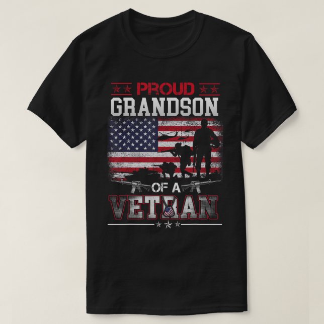T-shirt Fier Grand-Fils D'Un Vétéran Américain Drapeau Mil (Design devant)