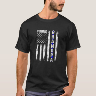 T-shirt Fier Grand-père Mince Ligne Bleue Police Drapeau A