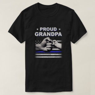T-shirt Fier grand-père Police Mince Ligne Bleue Drapeau 