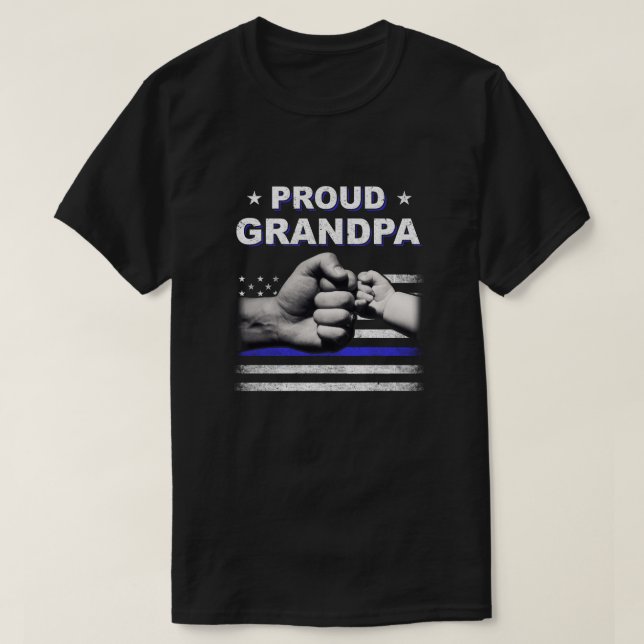 T-shirt Fier grand-père Police Mince Ligne Bleue Drapeau P (Design devant)