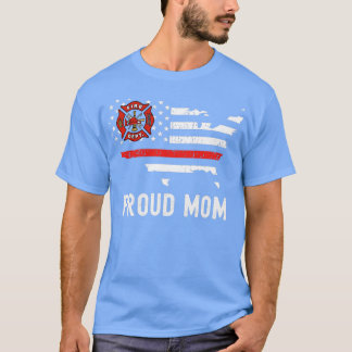 T-shirt Fier Maman de pompier Mince Ligne Rouge Mère Amer