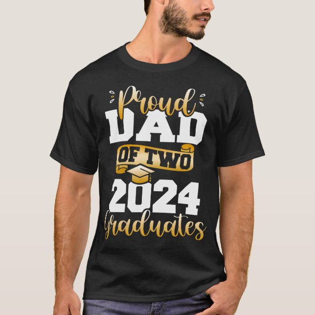 T-shirt Fier Papa De Deux 2024 Diplômés Funny Classe De 24 (Devant)