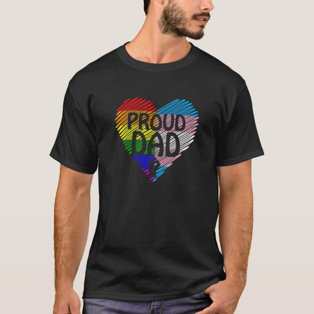 T-shirt Fier Papa Lgbt Avec Arc En Ciel Et Drapeau Transge (Devant)