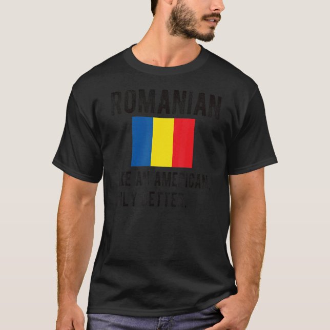 T-shirt Fier Pavillon Roumain Roumanie Roumanie Né Roots R (Devant)
