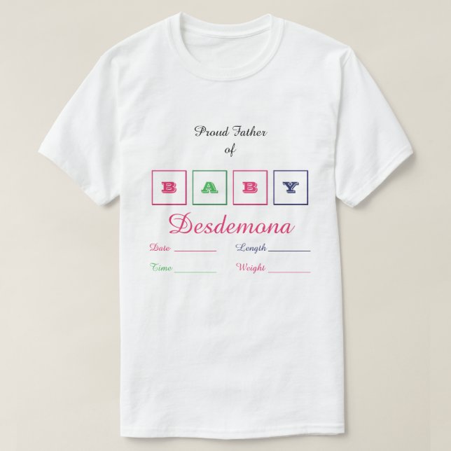 T-shirt Fier père de la petite fille Statistiques et nom (Design devant)