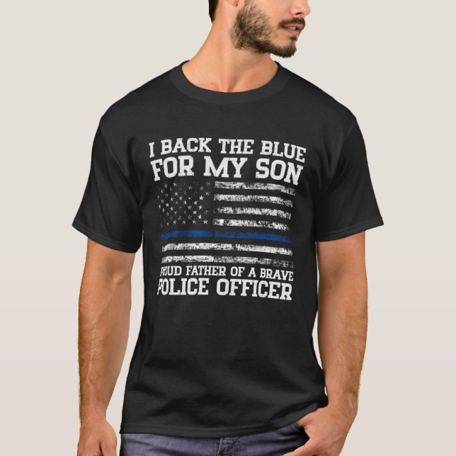 T-shirt Fier Père D'Un Agent De Police Courageux Ligne Ble (Devant)