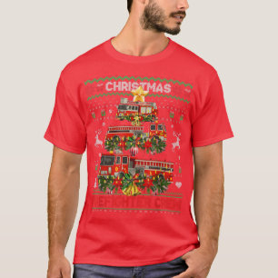 T-shirt Fier pompier Ugly Sweater Fire Truck Christma