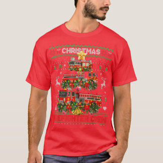 T-shirt Fier pompier Ugly Sweater Fire Truck Christma