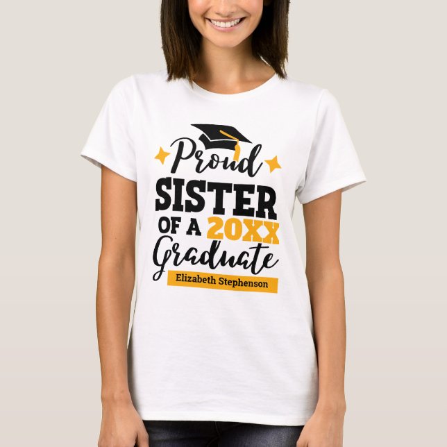 T-shirt Fier Soeur d'un casquette d'or noir diplômé 2022 (Devant)
