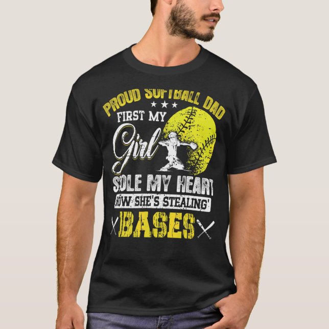 T-shirt Fier Softball Papa Girl Stole Mon Coeur Softball D (Devant)