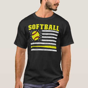 T-shirt Fier Sports américains Usa Drapeau Softball Joueur