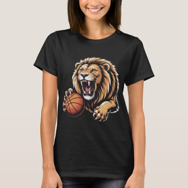 T-shirt fierce Basketball Lion Mascot Sports Team Spirit R (Devant)