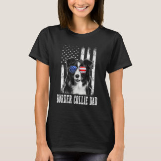 T-shirt Fière bannière américaine Border collie Papa Mama