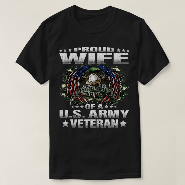 T-shirt Fière Épouse D'Un Vétéran Militaire Épouse Conjoin (Design devant)