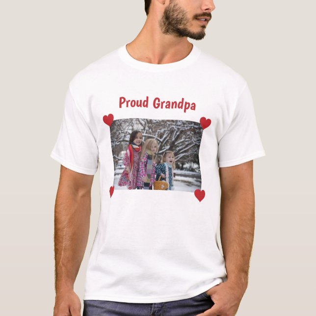 T-shirt Fière Grand-Père Aimer Coeurs Personnaliser Photo  (Devant)