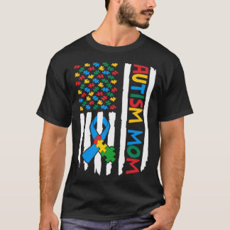 T-shirt Fière maman autiste Drapeau américain Pièce de puz