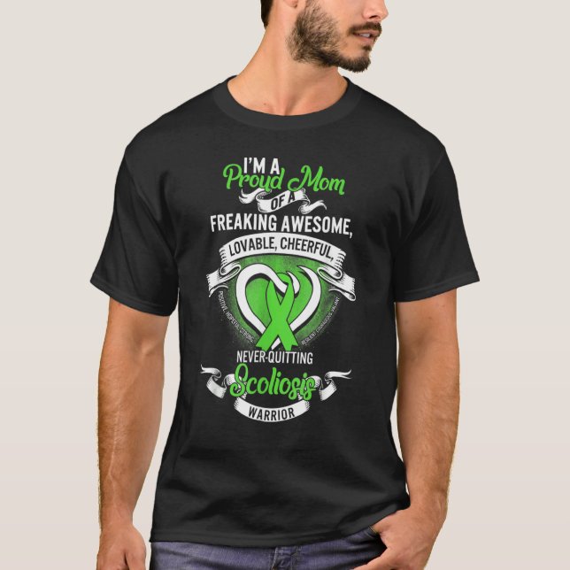 T-shirt Fière Maman De Scoliosis Warrior Green Ribbon (Devant)