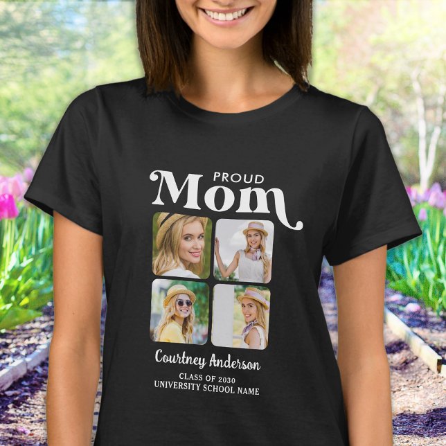 T-shirt Fière MOM Rétro Moderne Personnalisé 4 Photo Gradu (Créateur téléchargé)