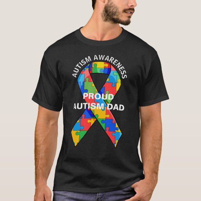T-shirt Fière Personnalisée Autisme Papa Puzzle Ruban (Devant)