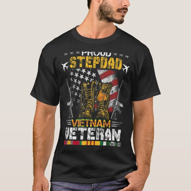 T-shirt Fière Stepdad Du Vietnam Vétérinaire Drapeau Améri (Devant)