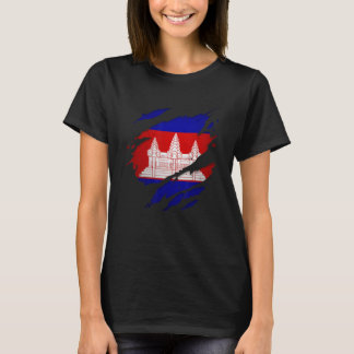 T-shirt Fiers cambodgiens déchirés Drapeau Cambodge déchir