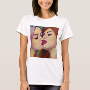 T-shirt Fierté aquarelle Deux femmes partagent un baiser