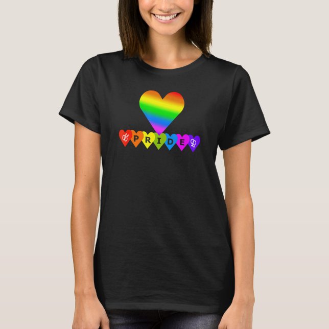 T-shirt Fierté Arc-en-ciel Couleurs Design de coeur (Devant)