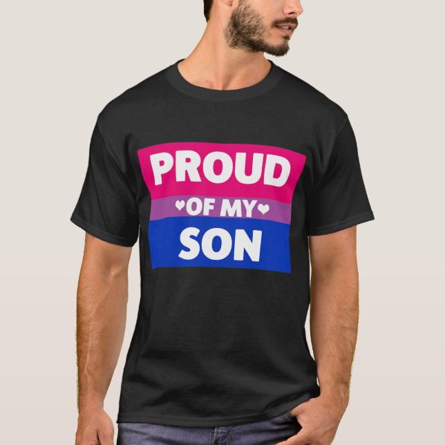 T-shirt Fierté Bisexuelle Fier De Mon Fils Maman Mon Père  (Devant)