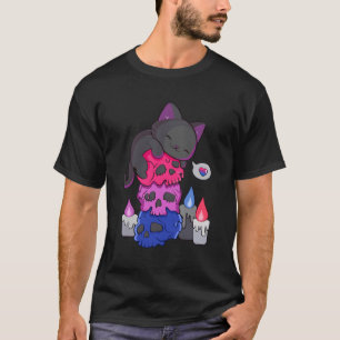 T-shirt Fierté Biual Kawaii Chats Pile Crâne Chat Lgbt Bi