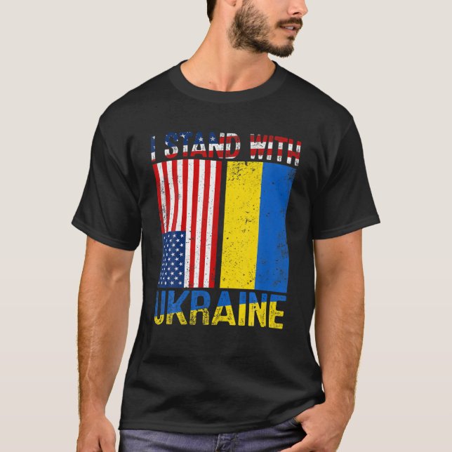 T-shirt Fierté du drapeau ukrainien américain en détresse  (Devant)