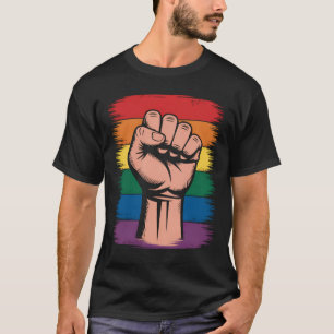 T-shirt Fierté du poing levé Arc-en-ciel LGBTQ Soutien Dro