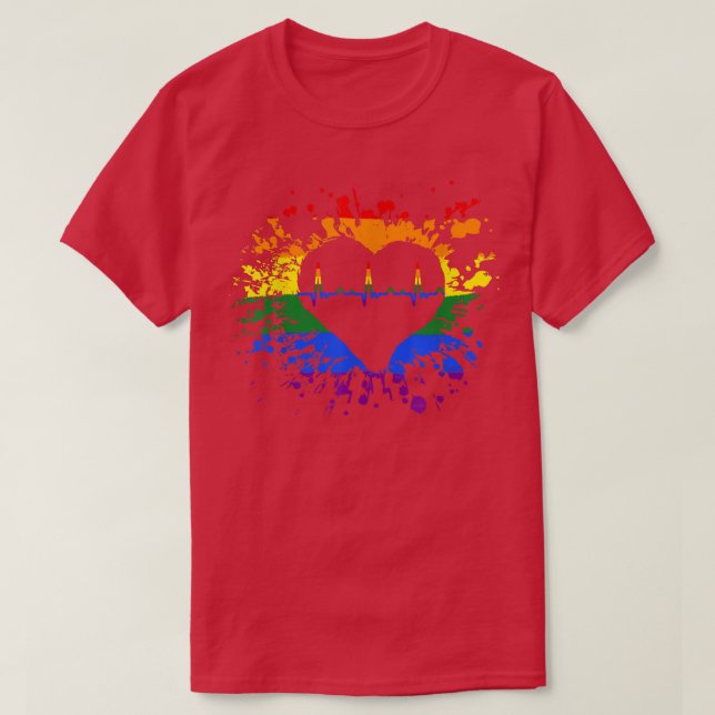 T-shirt Fierté LGBT Rainbow Heartbeat mois de fierté ECG L (Design devant)