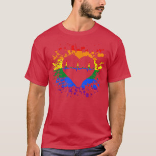 T-shirt Fierté LGBT Rainbow Heartbeat mois de fierté ECG L