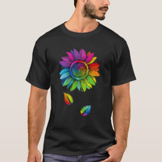T-shirt Fierté mondiale de fleurs de tournesol arc-en-ciel