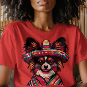 T-shirt Fiesta Papillon Chien portant Sombrero et Sarape