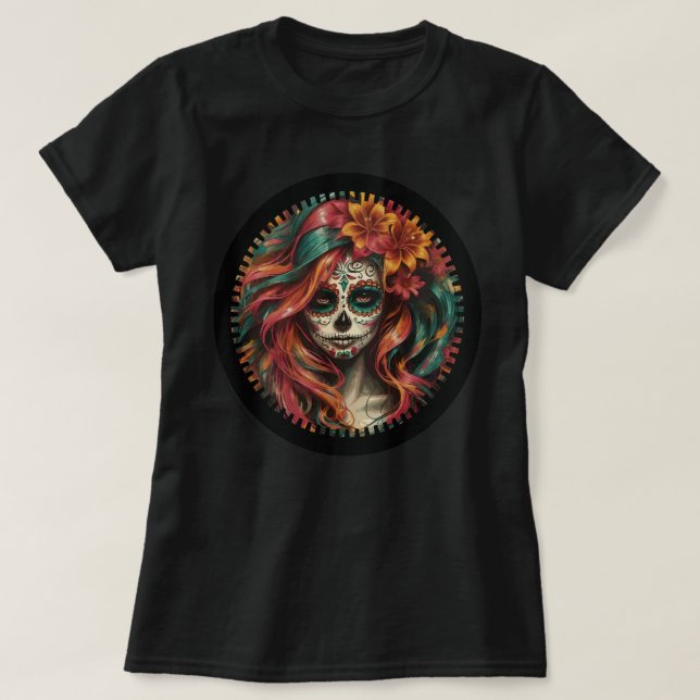 T-shirt Fiesta Skull Women's Tee - Orange & Teal (Design devant)
