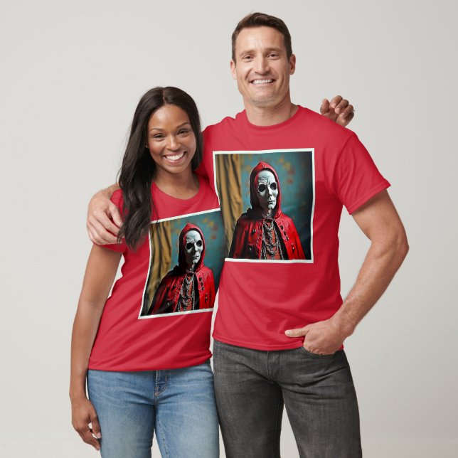 T-shirt Figure mystérieuse du crâne à capuchon (Unisexe)