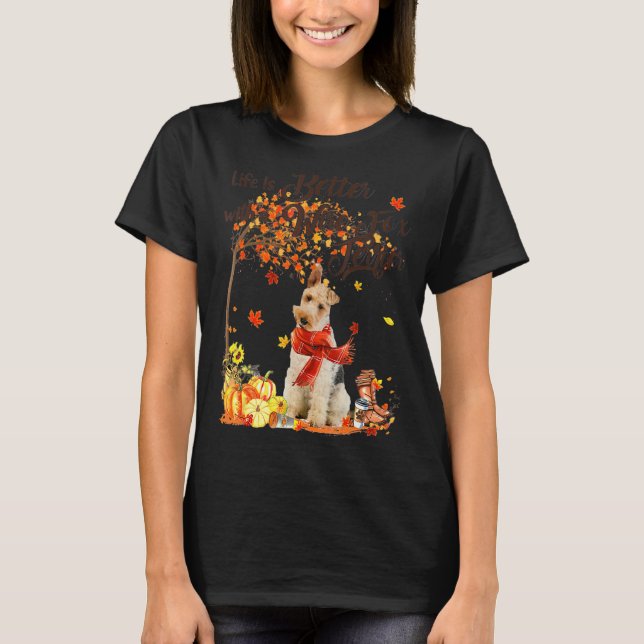 T-shirt Fil Fox Terrier Érable Arbre Thanksgiving Jour mig (Devant)