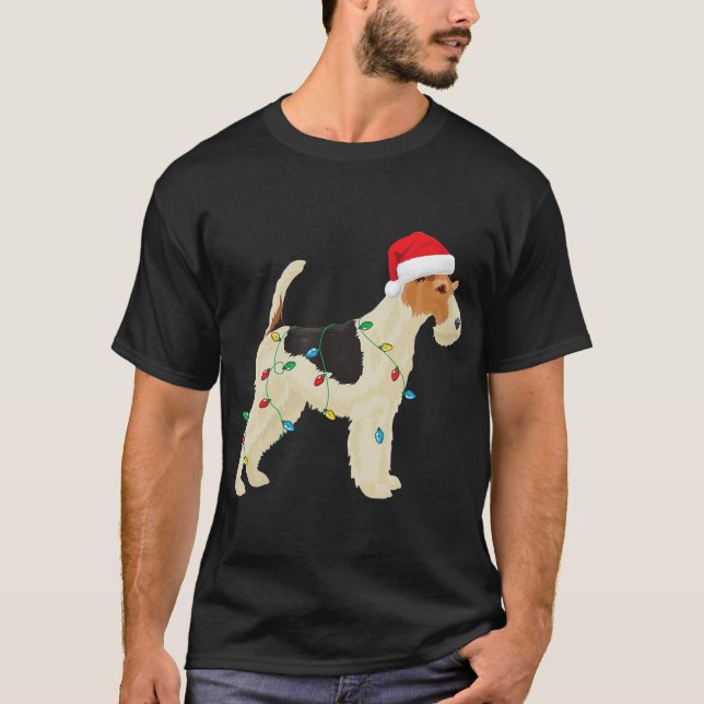 T-shirt Fil Fox Terrier lumières de Noël Santa Hat Dog Xm (Devant)