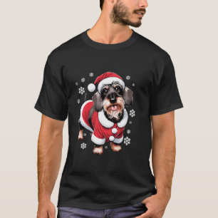 T-shirt Fil Haired Dachshund Noël Noël Noël Noël Sleeve lo