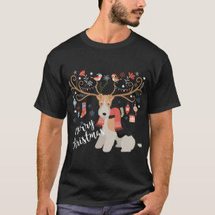 T-shirt Fil Haired Renard Terrier Chien Reindeer de Noël
