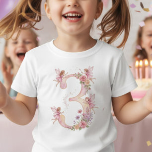 T-Shirt Fille 3ème anniversaire Fée rose Numéro Trois