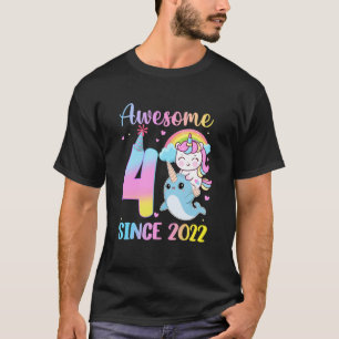 T-shirt Fille 4 ans Anniversaire Licorne Chevauchant Thème