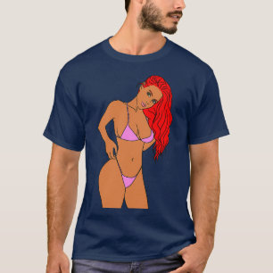 T-shirt Fille à tête rouge en bikini rose
