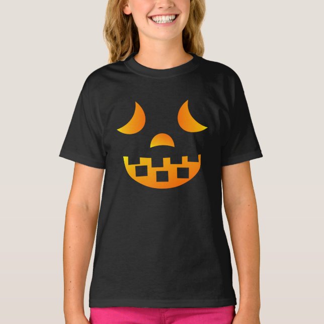 T-shirt fille à visage Jack-o-lanterne d'Halloween (Devant)