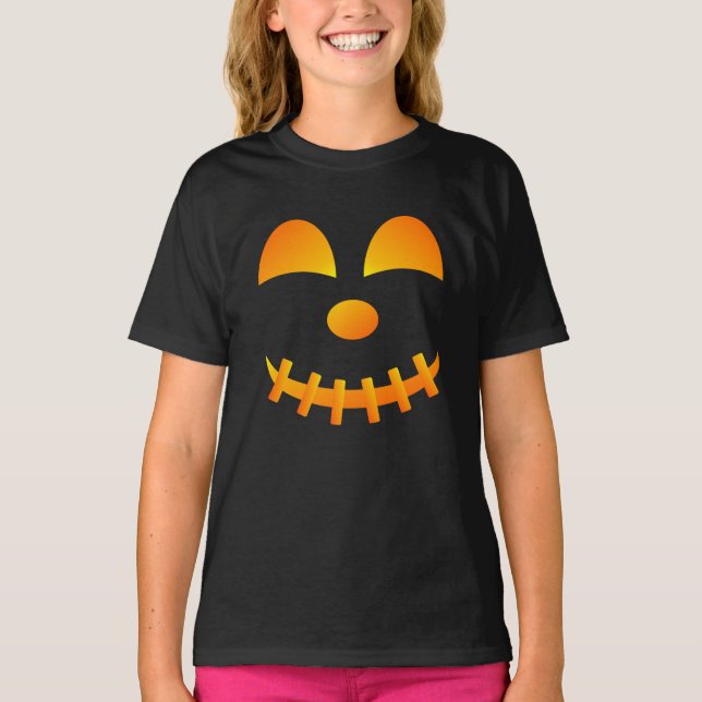 T-shirt fille à visage mignon d'Halloween Jack-o'- (Devant)