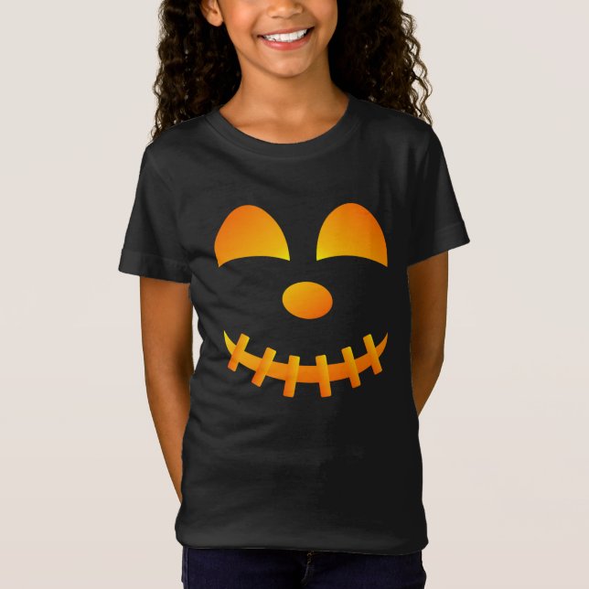 T-shirt fille à visage mignon d'Halloween Jack-o'- (Devant)