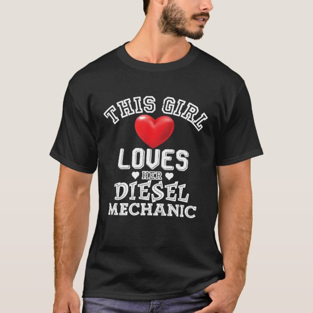 T-shirt Fille aime son moteur diesel femme mécanicien fill (Devant)