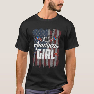 T-shirt Fille américaine pour hommes et femmes Drapeau amé